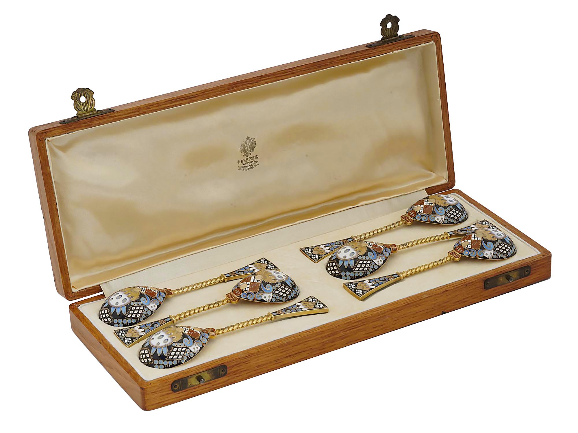 RUSSIAN SILVER GILT AND ENAMEL SPOON SET IN A BOX PIC-0